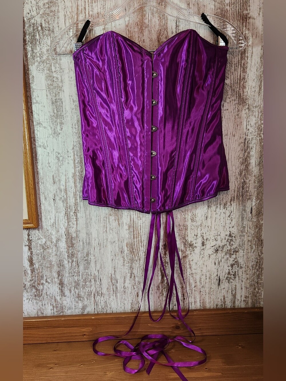 Vibrant Purple Satin Corset & Matching Skirt 2-Piece Set  Large Sexy Witch Vibes